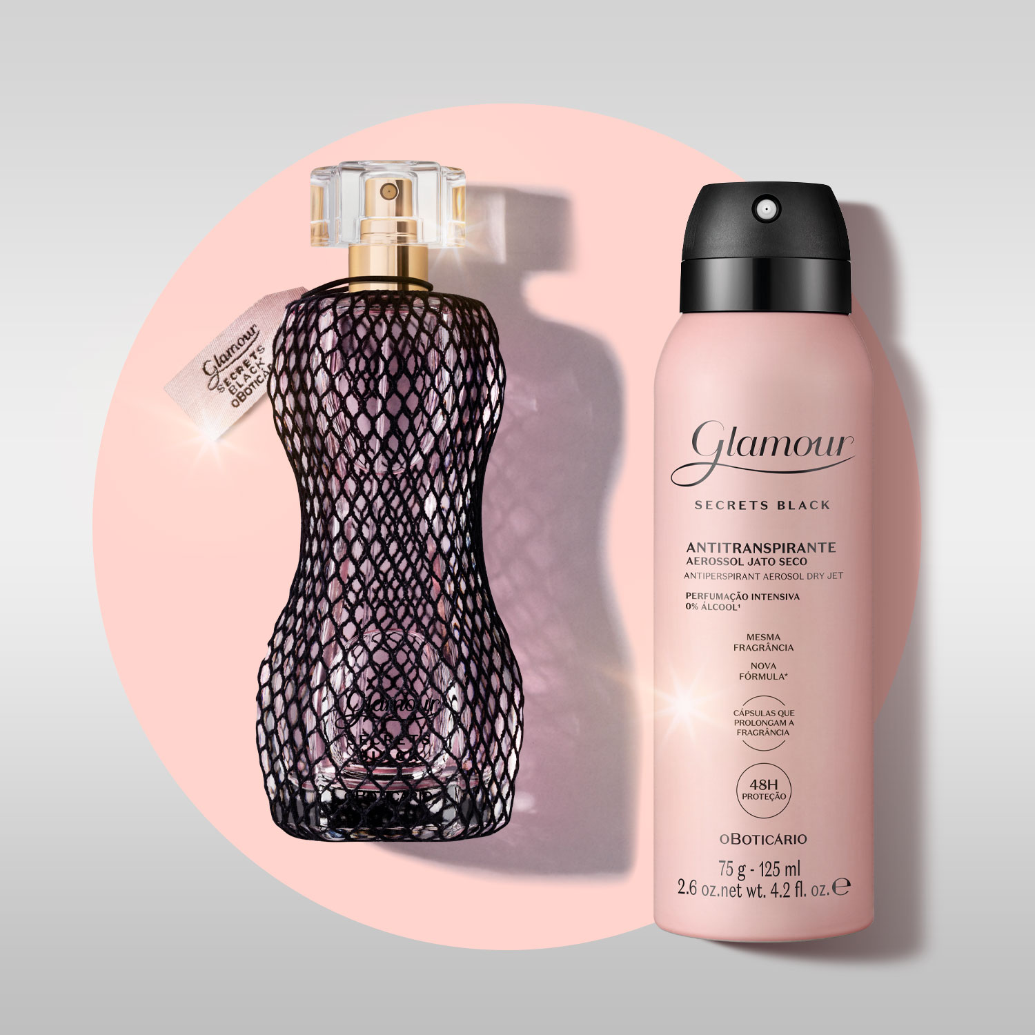 Combo Glamour Secrets Black: Desodorante Colônia 75ml + Desodorante Antitranspirante Aerossol 75g