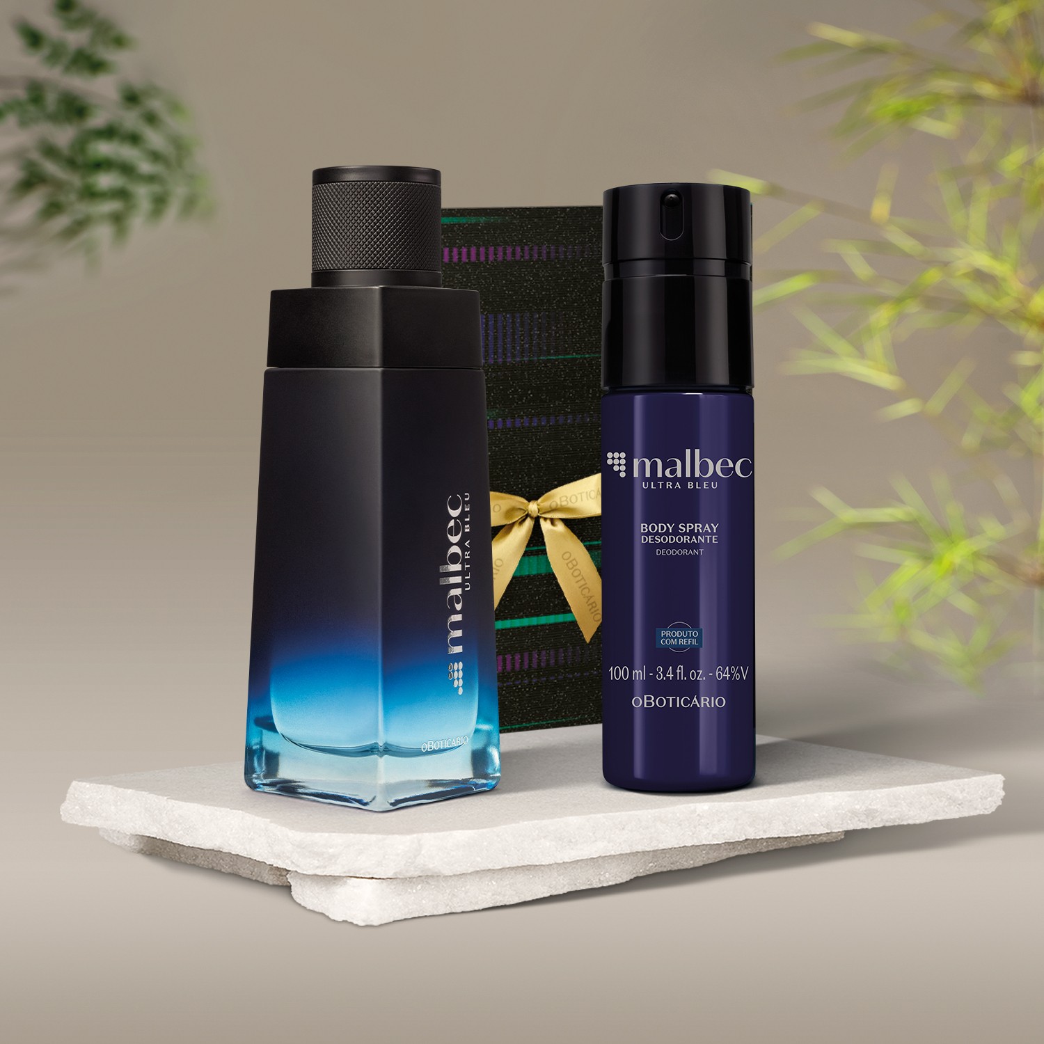 Combo Presente Malbec Ultra Bleu: Desodorante Colônia 100ml + Desodorante Body Spray 100ml + Caixa para Presente