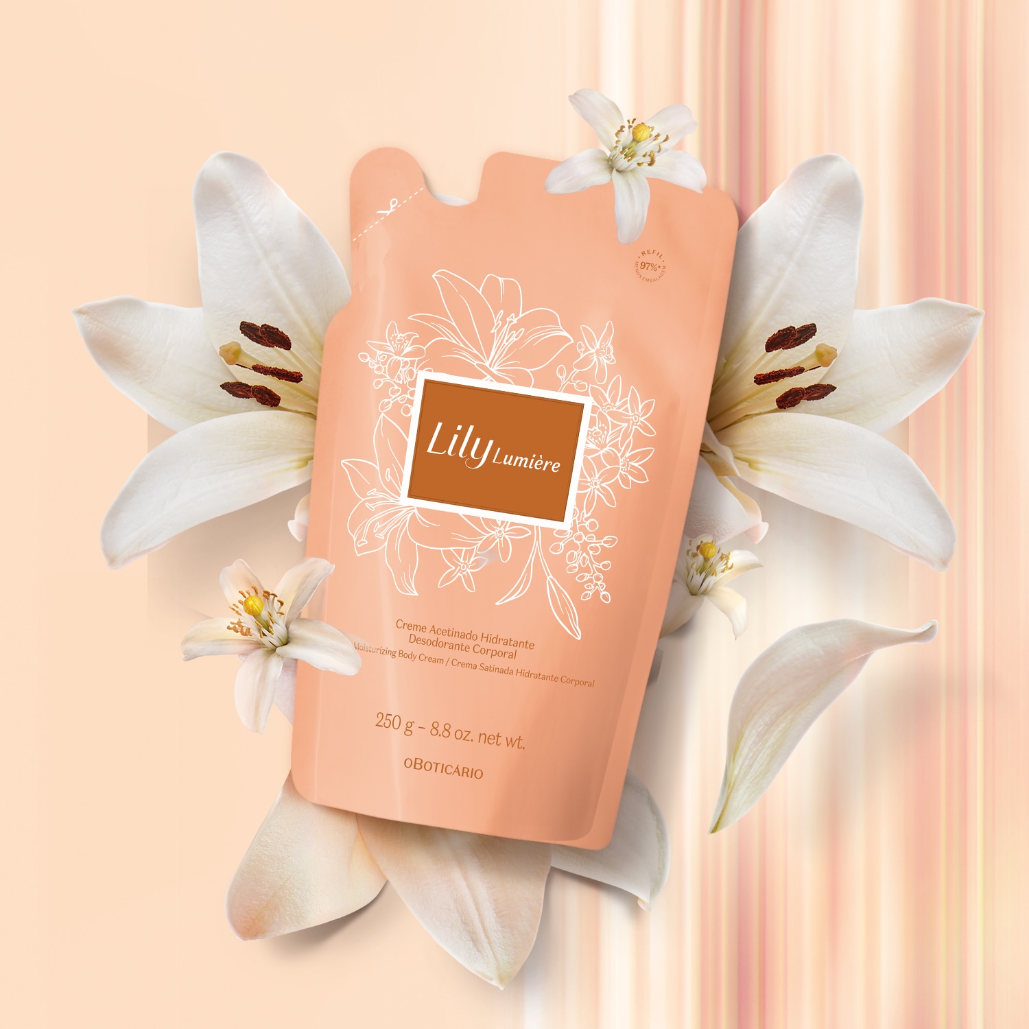 Refil Creme Acetinado Hidratante Desodorante Corporal Lily Lumière 250g