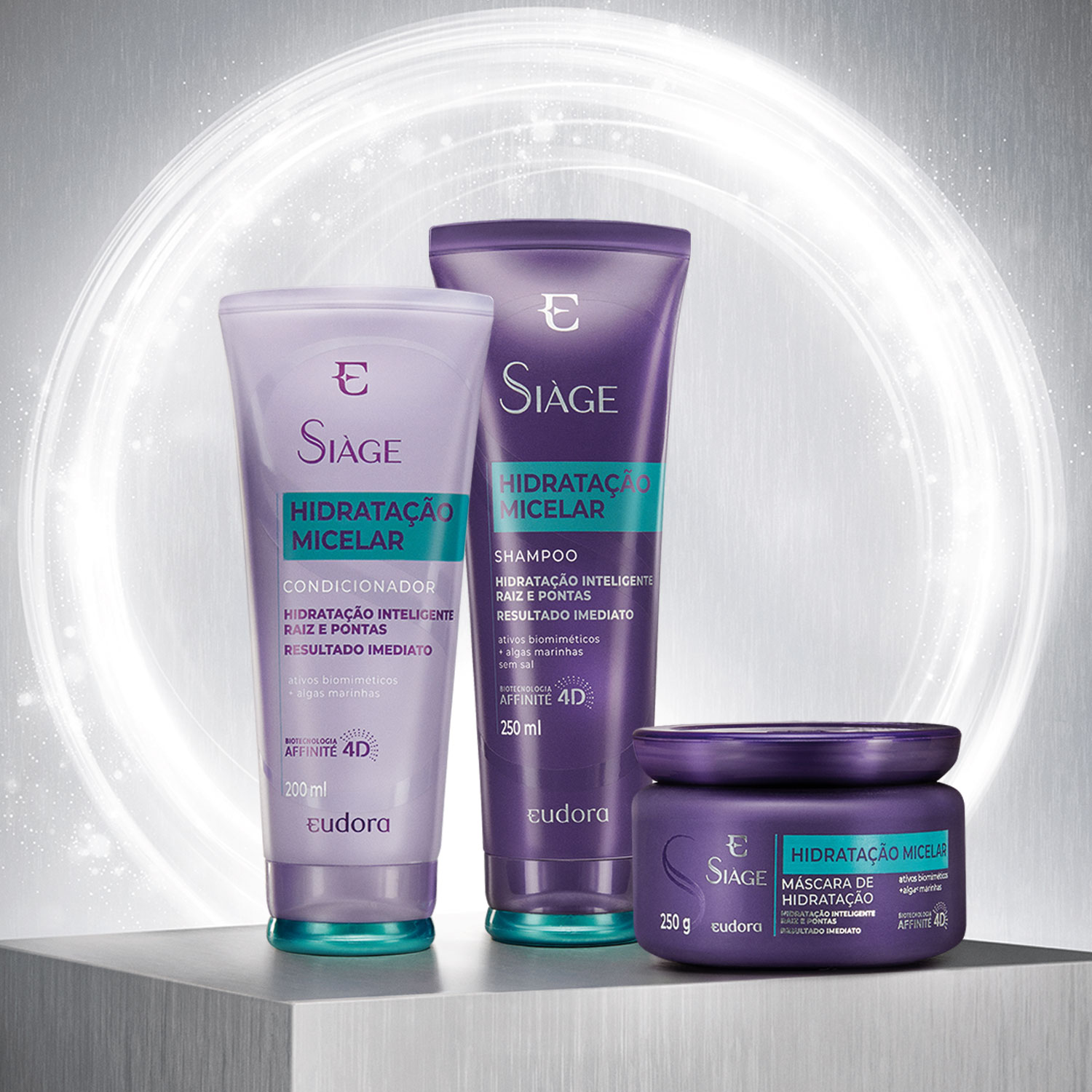 Combo Eudora Siàge Hidratação Micelar: Shampoo 250ml + Condicionador 200ml + Máscara Capilar 250g