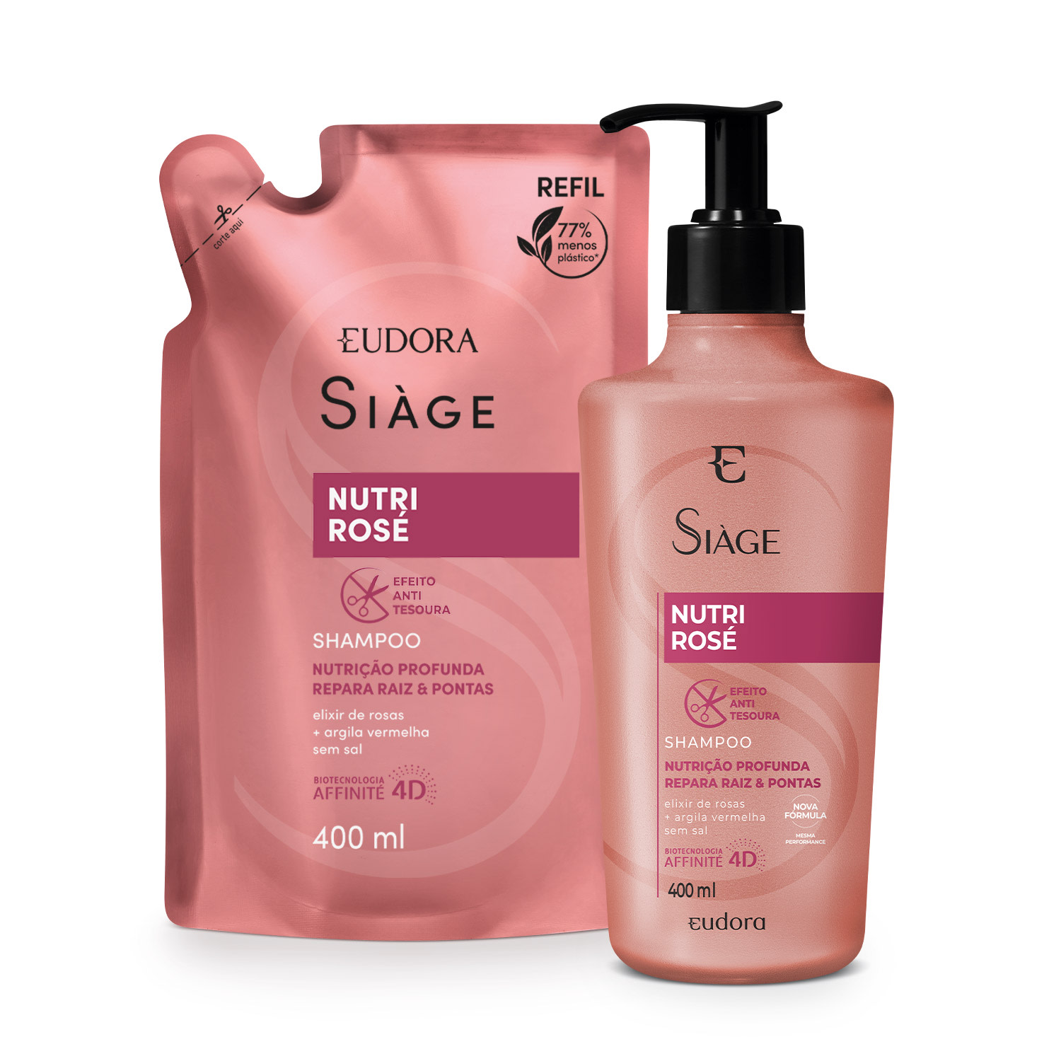 Combo Siàge Nutri Rose: Shampoo 400ml + Refil 400ml 1