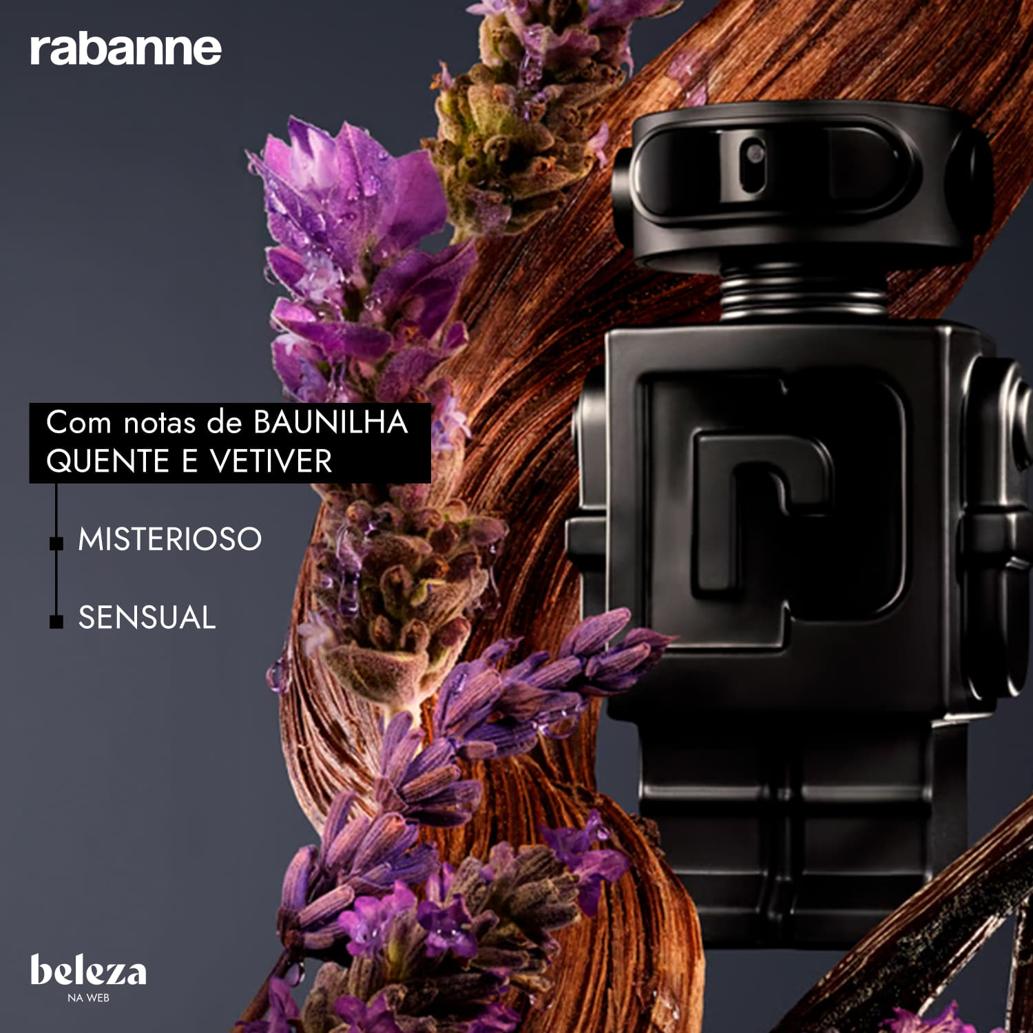 Com notas de BAUNILHA, QUENTE E VETIVER, MISTERIOSO e SENSUAL.