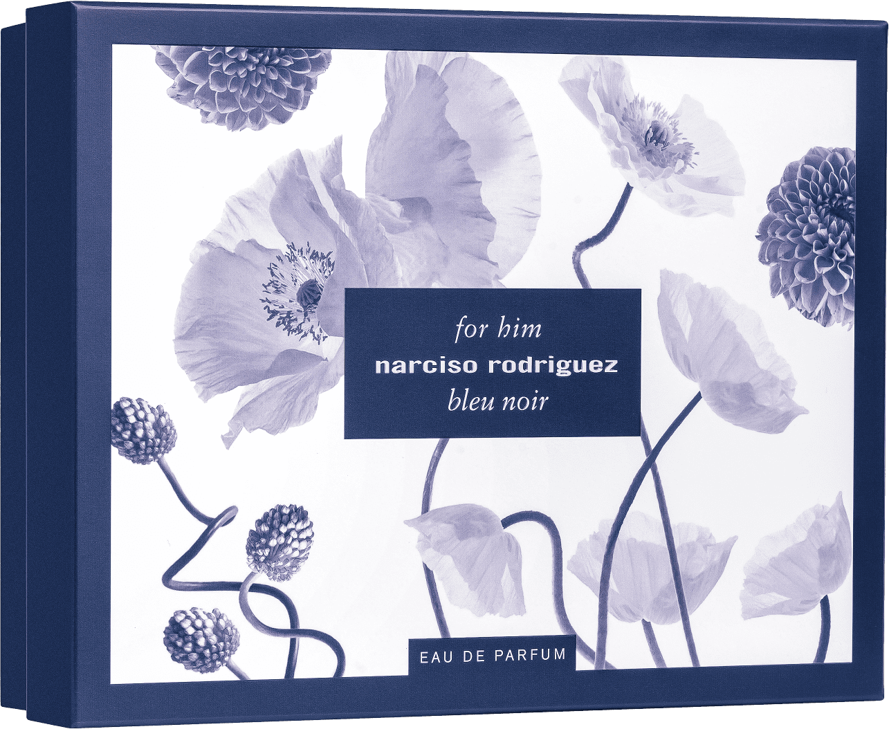 A imagem mostra a caixa de presente com estampa floral azul e branca