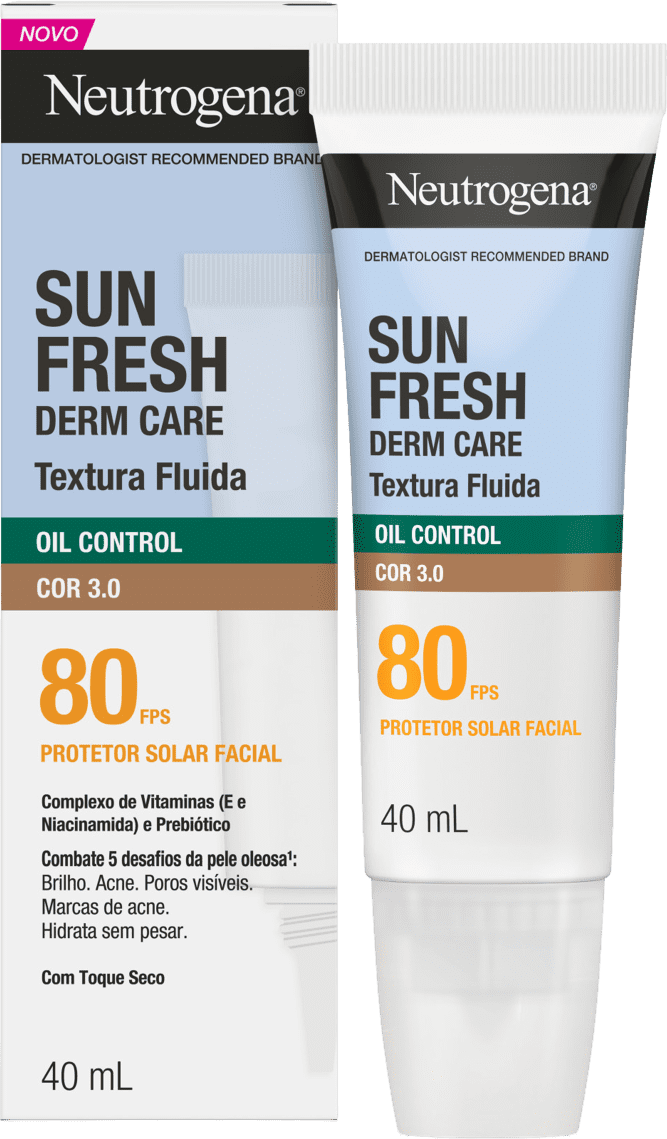 Protetor Solar Facial Neutrogena Sun Fresh Oil Control FPS80 Cor 3.0, 40ml.