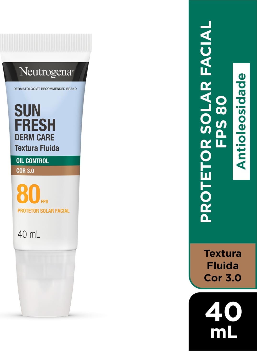 Protetor Solar Facial Neutrogena Sun Fresh Oil Control FPS80 Cor 3.0, 40ml.