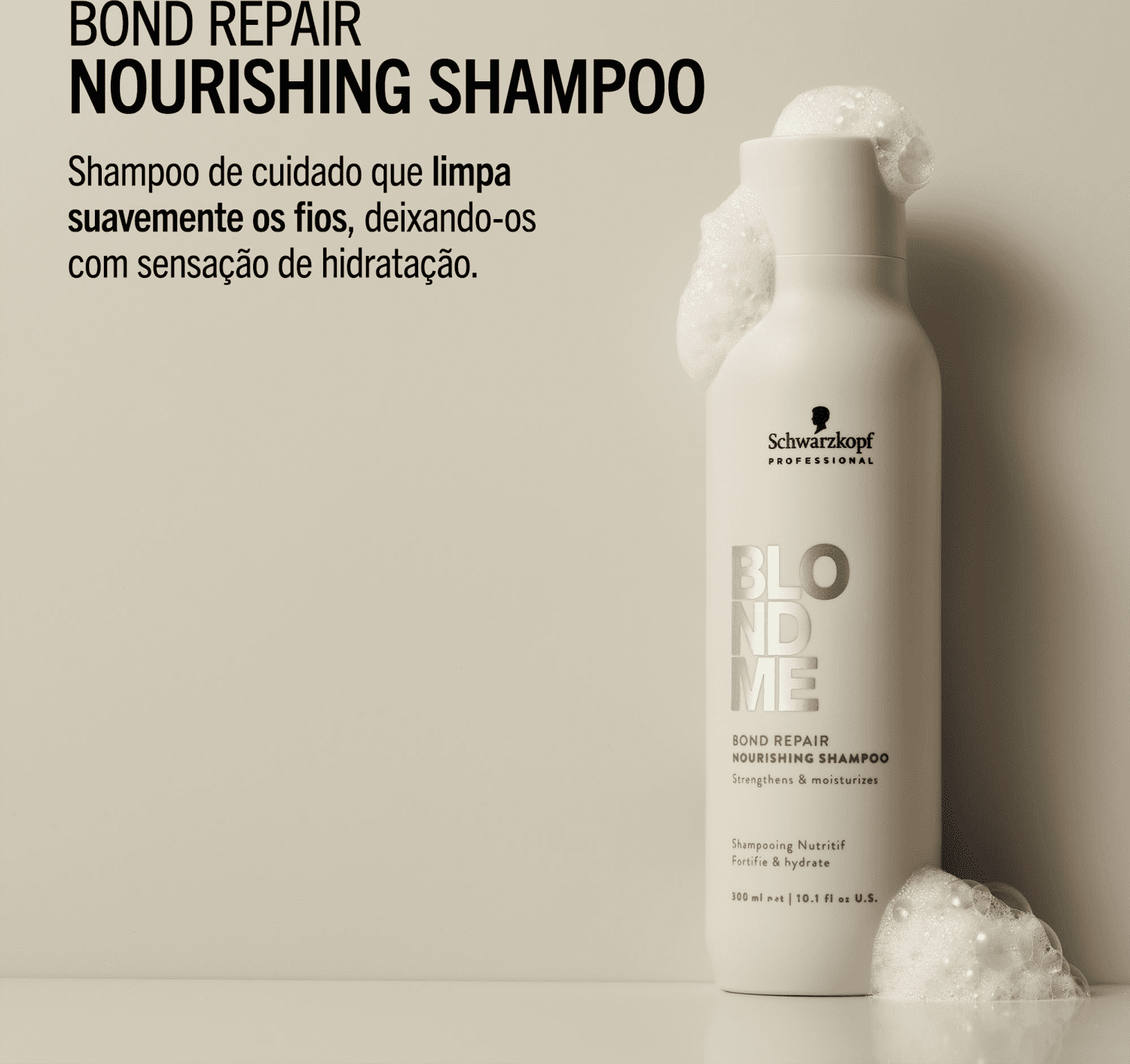 Bond repair nourishing shampoo. Shampoo de cuidado que limpa suavemente os fios, deixando-os com sensação de hidratação.