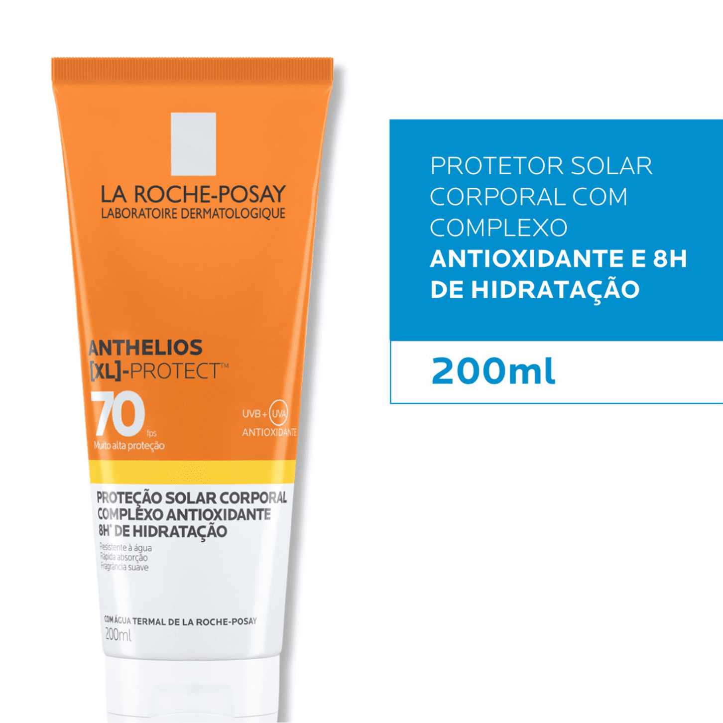 É resistente à água, de rápida absorção e tem fragrância suave.