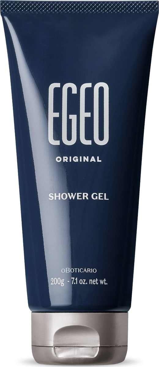 Bisnaga azul marinho com tampa e letras cinzas contendo 200g de shower gel 3 em 1 da marca Egeo Original.