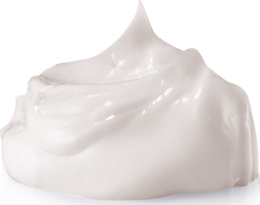 Textura cremosa e brilhante de loção hidratante corporal Cuide-se Bem Boa Noite com superfície aveludada e aparência suave, em um fundo branco.