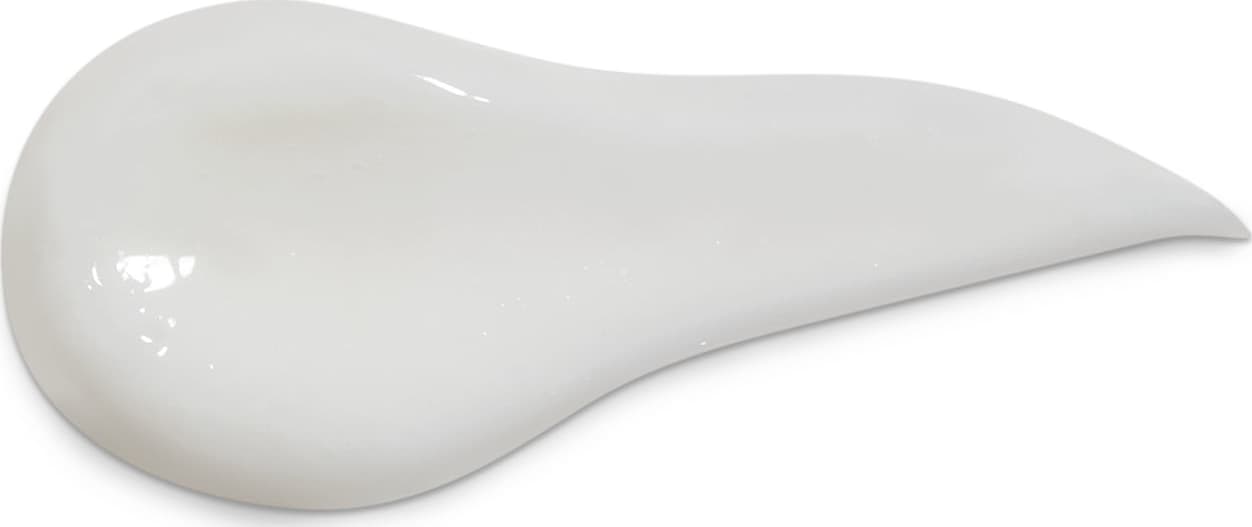 Textura branca, brilhante e lisa do booster capilar Nutrição Match Ciência das Curvas com aparência cremosa e superfície curva.