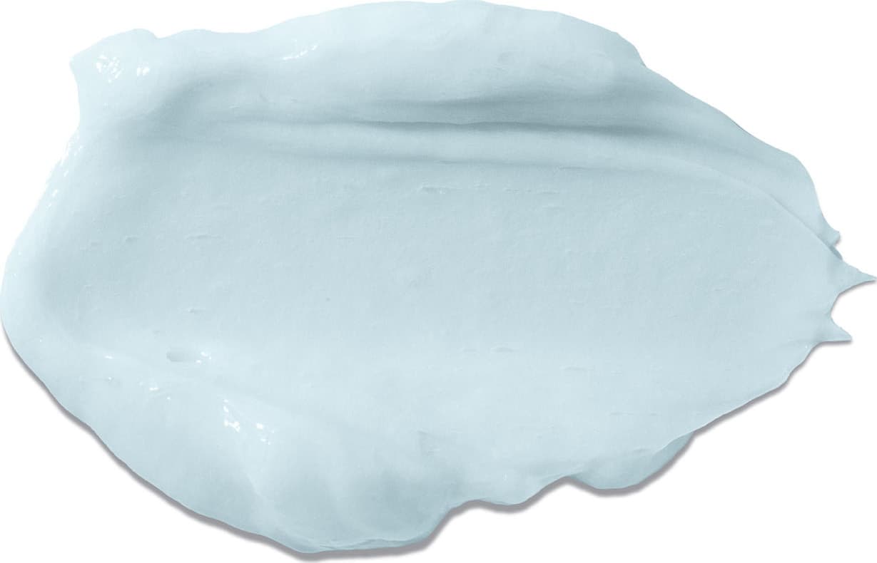 Imagem de textura azul e cremosa de produto de condicionador infantil para cabelos lisos Dr. Botica, com aspecto brilhante e liso, em quantidade moderada sobre superfície lisa.