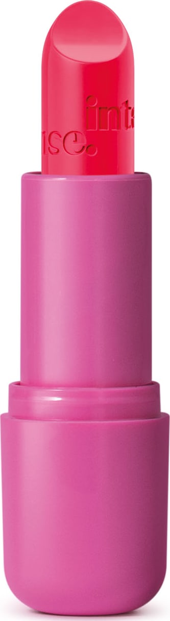 Batom do Arraso Eu Sou Mais  Eu na cor rosa da marca Intense em embalagem na cor roxa.