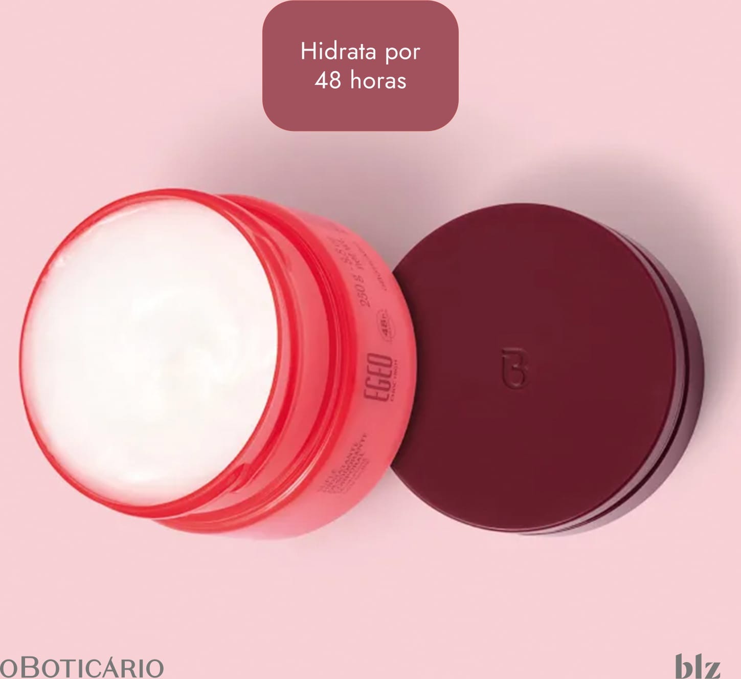 Pote do suflê desodorante hidratante corporal Egeo Choc High o Boticário que hidrata por 48 horas.