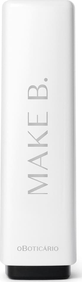 Tubo preto e branco com letras cinza do balm labial vermelho da marca Make B. Lip Chronology Color Repair.