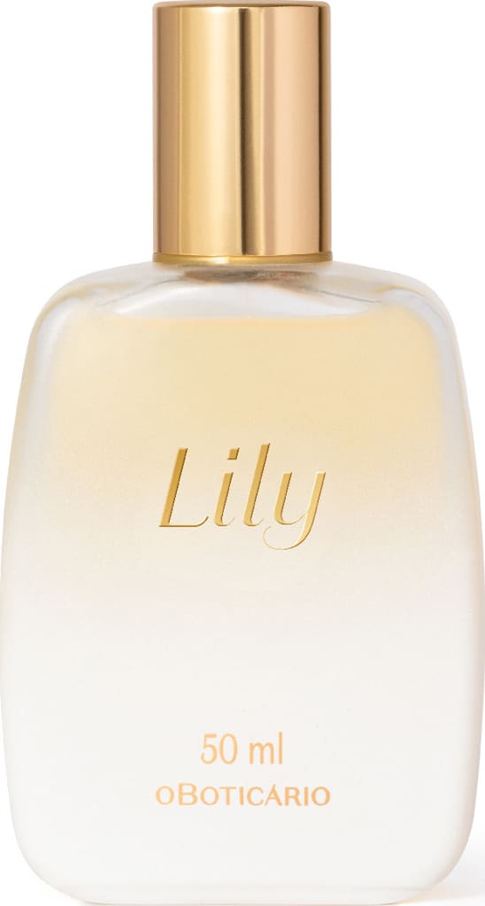 Imagem de um frasco de vidro de spray perfumado para cabelos da marca Lily, com embalagem transparente e detalhes dourados, contendo 50 ml do produto.