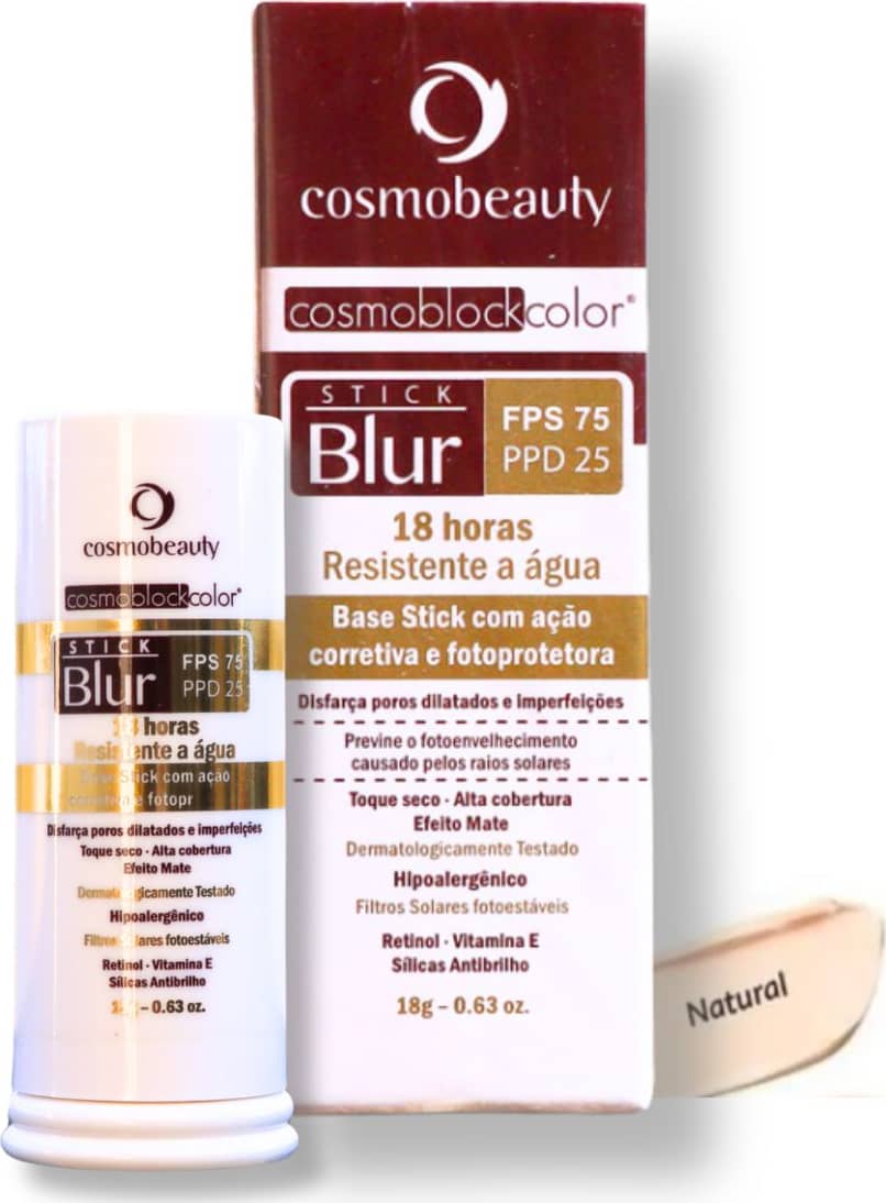 Bastão de proteção solar com uma tampa branca. A cor predominante do produto é um tom claro.