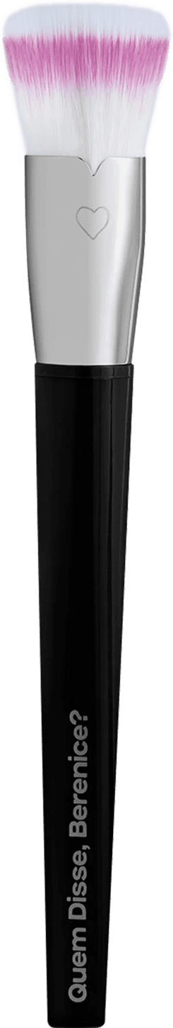 Pincel para maquiagem Duo Fiber Super Funcional da marca Quem Disse, Berenice? com cabo preto e prateado e cerdas macias nas cores ranca e bege.