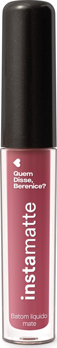 Batom líquido vinho Marsalili Instamatte da marca Quem Disse, Berenice? em embalagem transparente mostrando a tonalidade do produto e tampa preta.