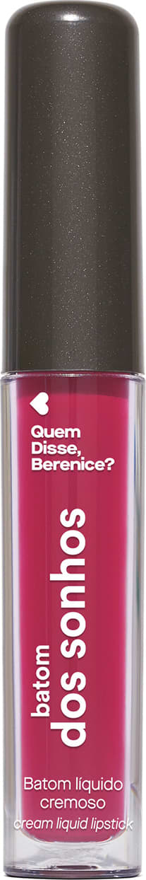 Batom líquido rosa Rosite dos Sonhos Quem Disse, Berenice? em tubo cilíndrico transparente mostrando a tonalidade do produto e tampa preta.