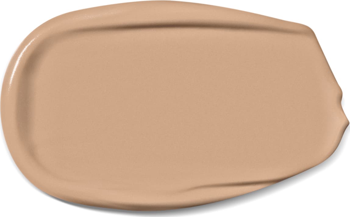 Imagem da textura cremosa e brilhante da base líquida soft matte da marca POP Quem Disse, Berenice? na cor 120N em tom bege médio, com superfície lisa e uniforme.