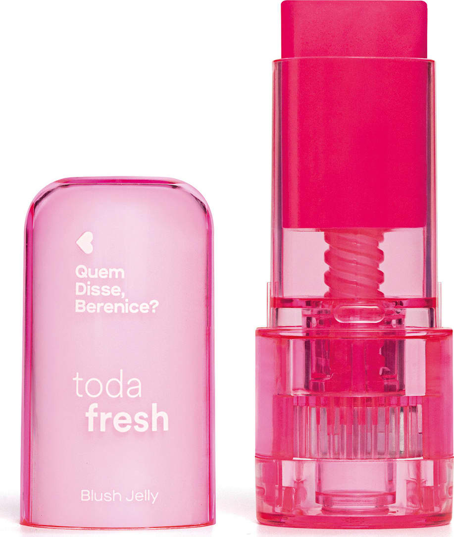 Frasco rosa escuro com tampa rosa translúcida contendo 5g de blush jelly na cor pink da marca Toda Fresh Quem Disse, Berenice? .