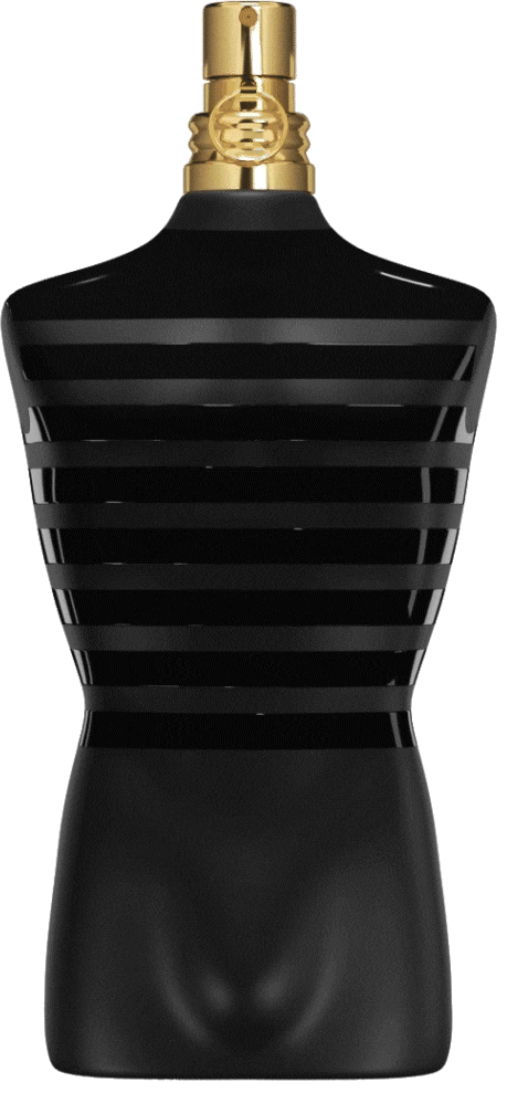 Gif do perfume Le Male Le Parfum Jean Paul Gaultier, com frasco inspirado no torso masculino icônico da maison.