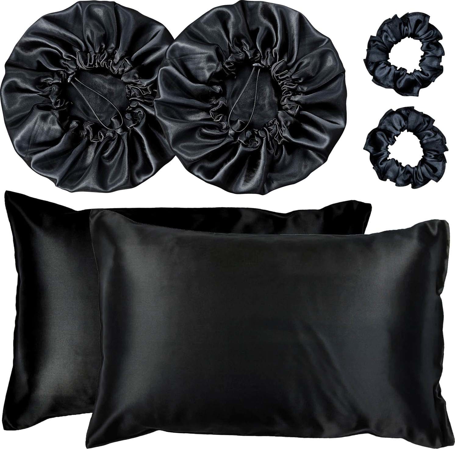 Kit Bemart Fronha Touca e Xuxinhas Cetim Preto (6 Produtos)