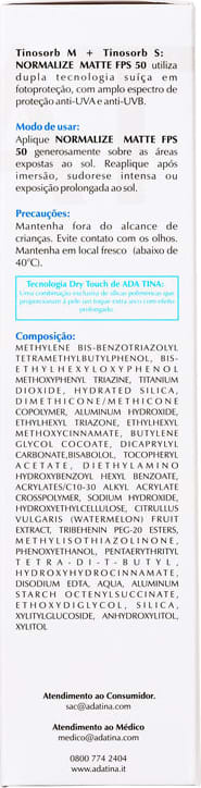 Ada Tina Normalize Matte FPS 50 - Protetor Solar Facial 50ml