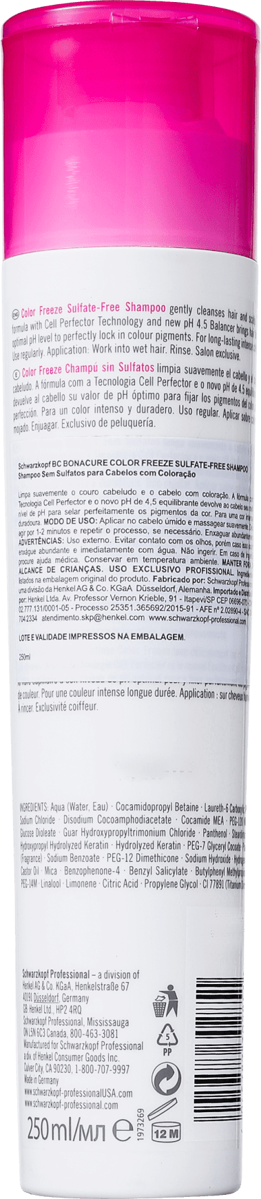Schwarzkopf Professional BC Bonacure Color Freeze - Shampoo sem Sulfato 250ml