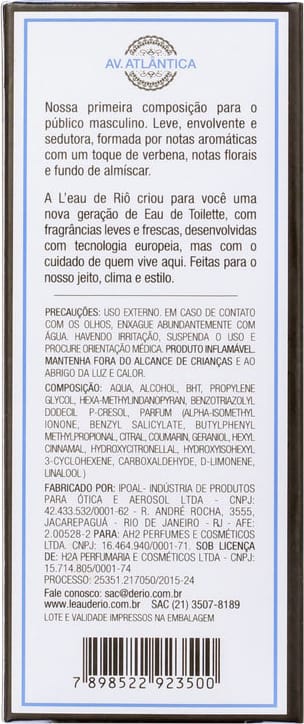 Av. Atlântica Portátil L'Eau de Riô Eau de Toilette - Perfume Unissex 15ml