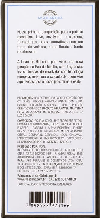 Av. Atlântica L'Eau de Riô Eau de Toilette - Perfume Unissex 50ml