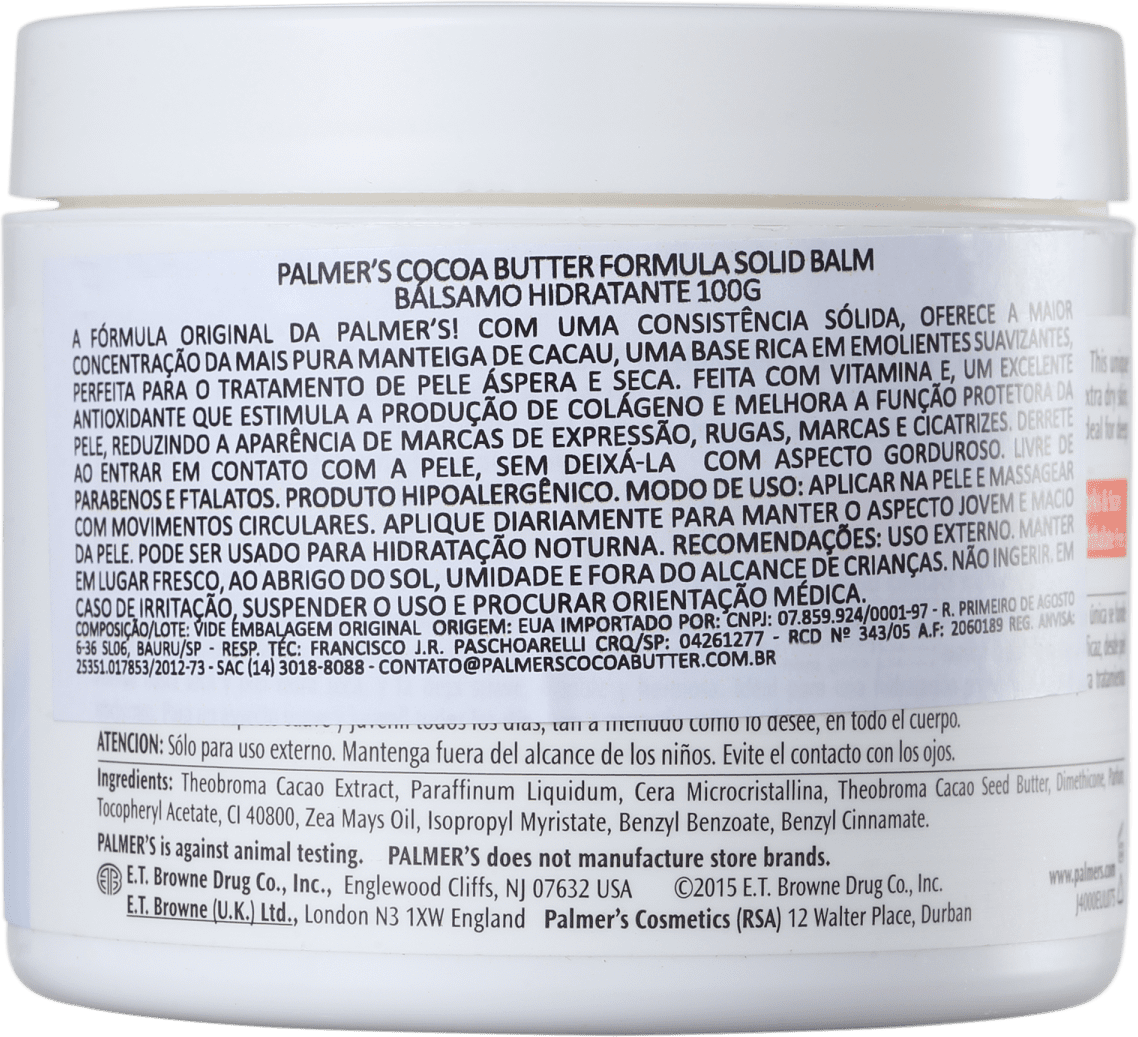 Palmer's Cocoa Butter Formula Solid Balm Softens Rough, Dry Skin - Bálsamo Hidratante 100g