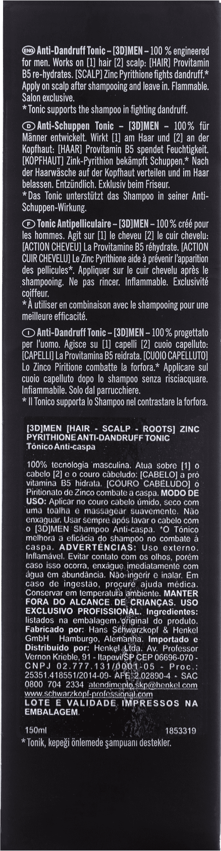 Schwarzkopf Professional 3DMension - Tônico Anticaspa 150ml