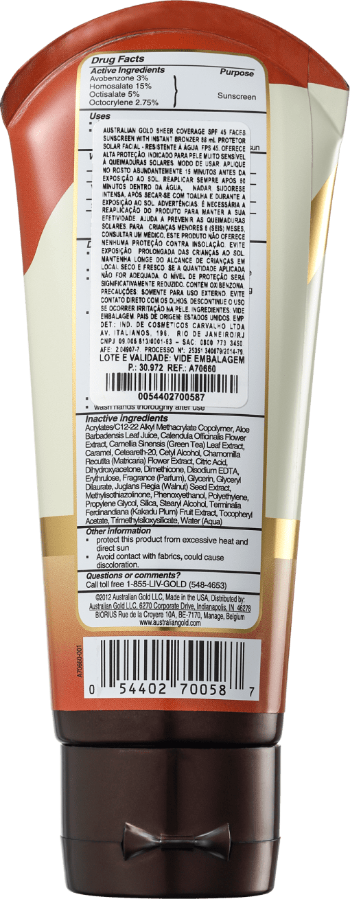 Australian Gold Sheer Coverage FPS 45 - Protetor Solar Facial 88ml