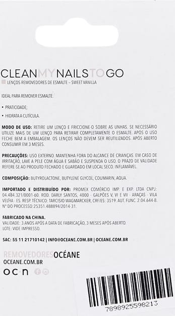 Clean My Nails To Go Sweet Vanilla - Lenço Removedor de Esmalte (25 unidades)