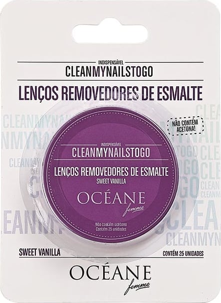 Océane Clean My Nails To Go Sweet Vanilla com Cartela - Lenço Removedor de Esmalte (25 unidades)