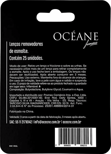 Océane Clean My Nails To Go Sweet Vanilla com Cartela - Lenço Removedor de Esmalte (25 unidades)