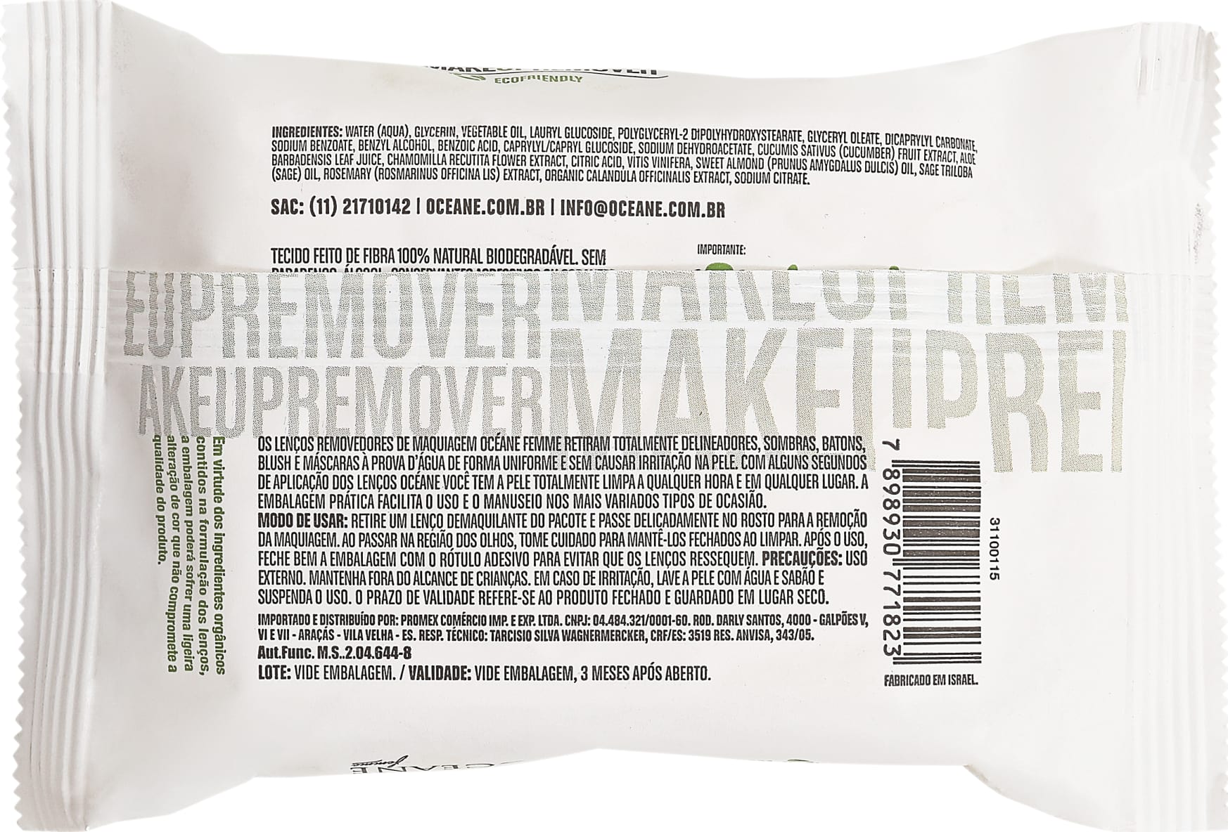 Océane Eco Make Up Remover - Lenço Demaquilante (20unidades)