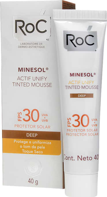 RoC Minesol Actif Unify Tinted Mousse Deep FPS 30 - Protetor Solar Facial 40g