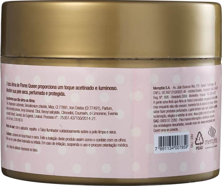 Alma de Flores Queen Talco Desodorante Perfumado Iluminador - Talco 100g