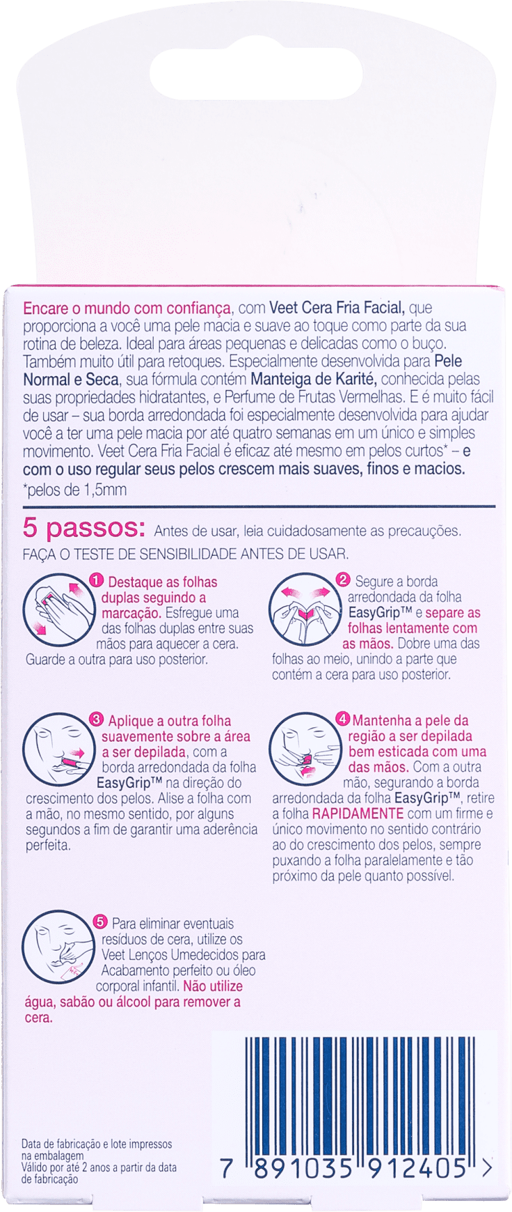 Veet Peles Normais e Secas - Folhas de Cera Facial (12 unidades)