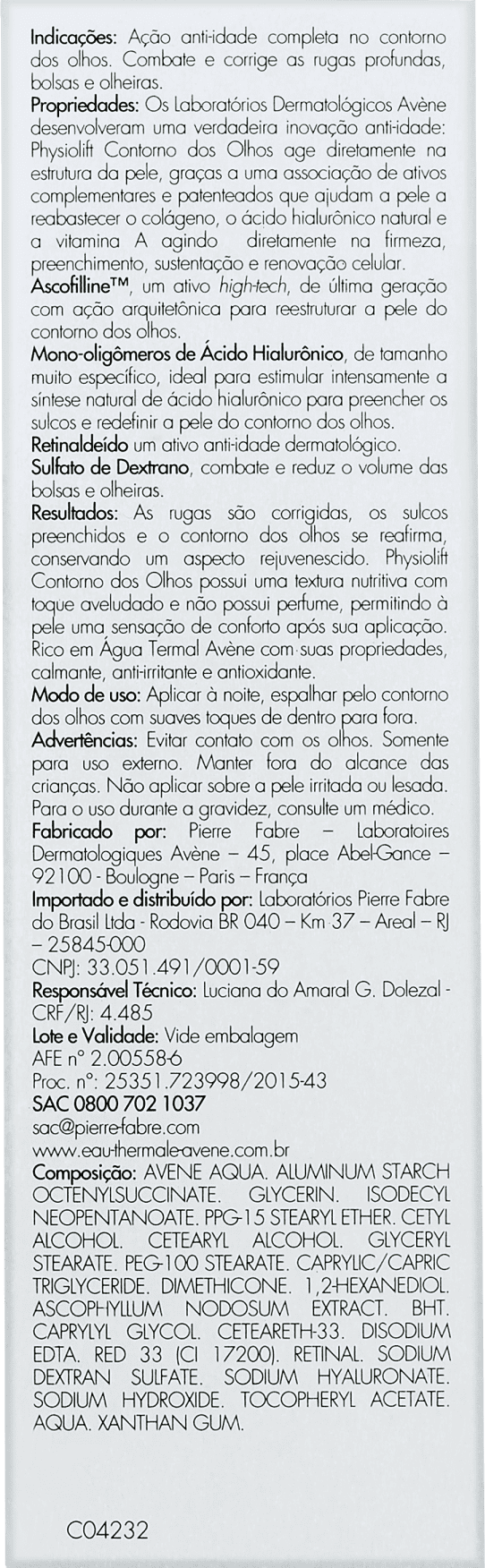 Avène PhysioLift Nuit - Bálsamo Anti-Idade Noturno Noturno 30ml