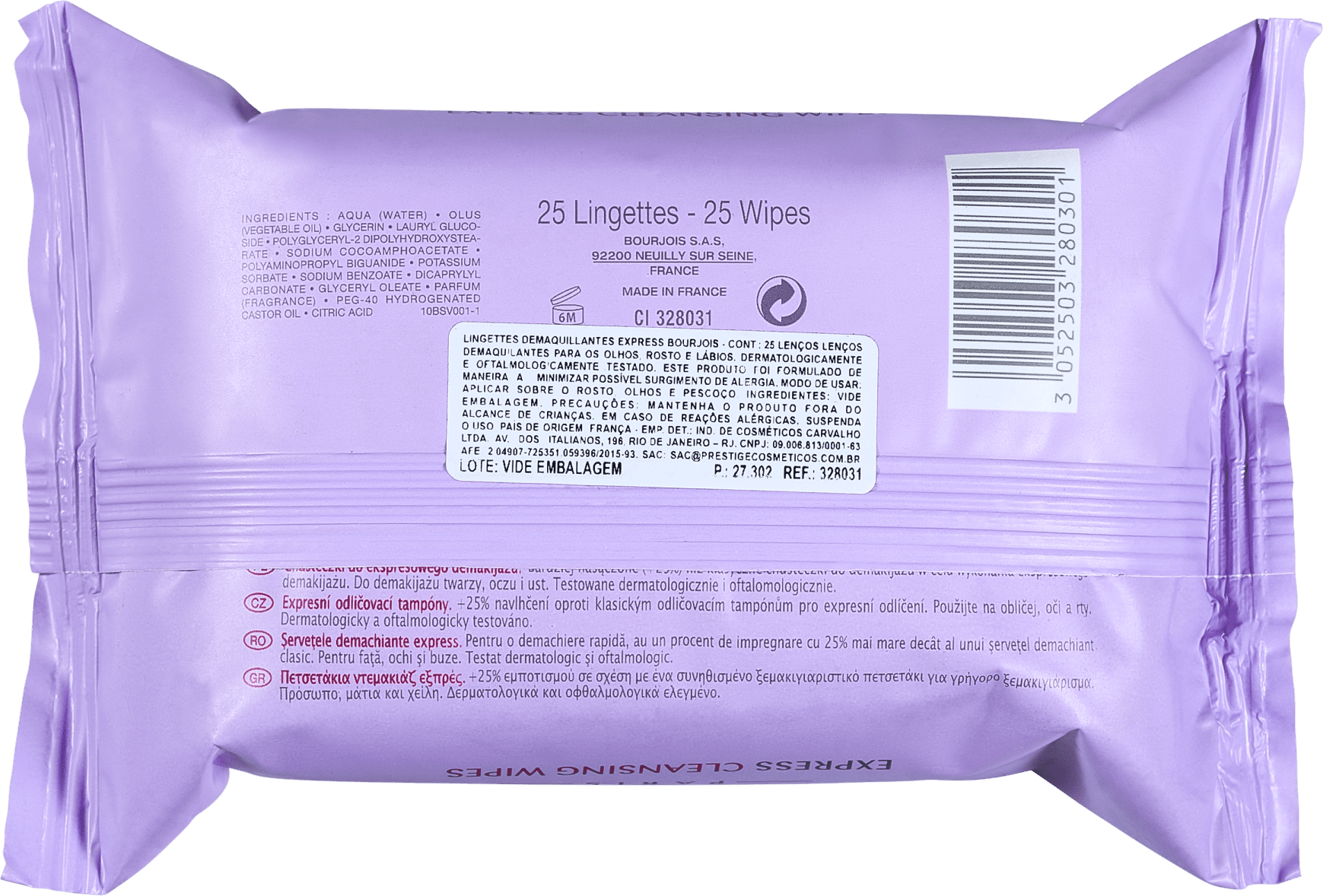 Bourjois Express Cleansing Wipes - Lenço Demaquilante (25 unidades)