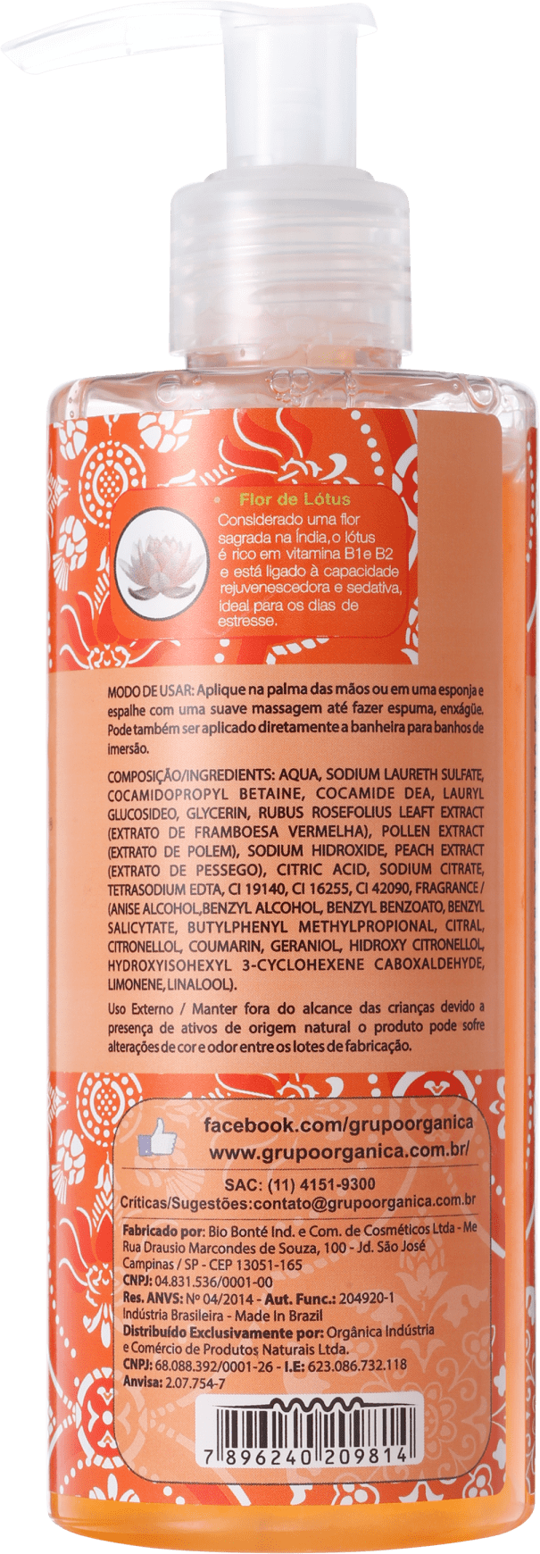 Orgânica Puro Vegetal Pêssego e Flor de Lótus - Sabonete Líquido 250ml