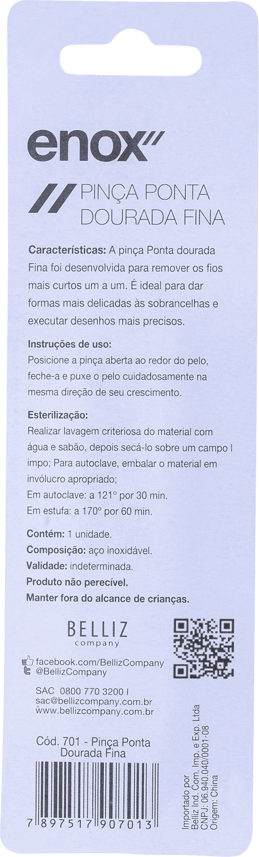 Enox Ponta Dourada Fina - Pinça de Precisão