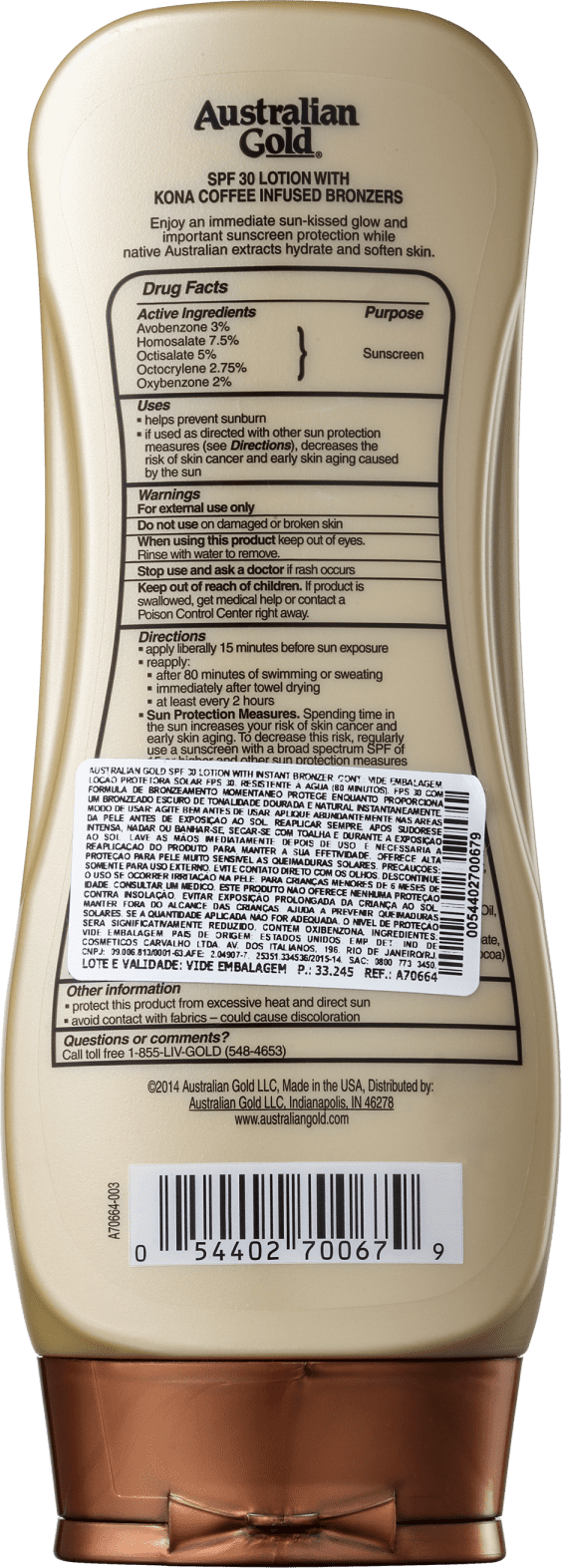 Australian Gold Lotion Kona Coffee FPS 30 - Protetor Solar em Loção 237ml