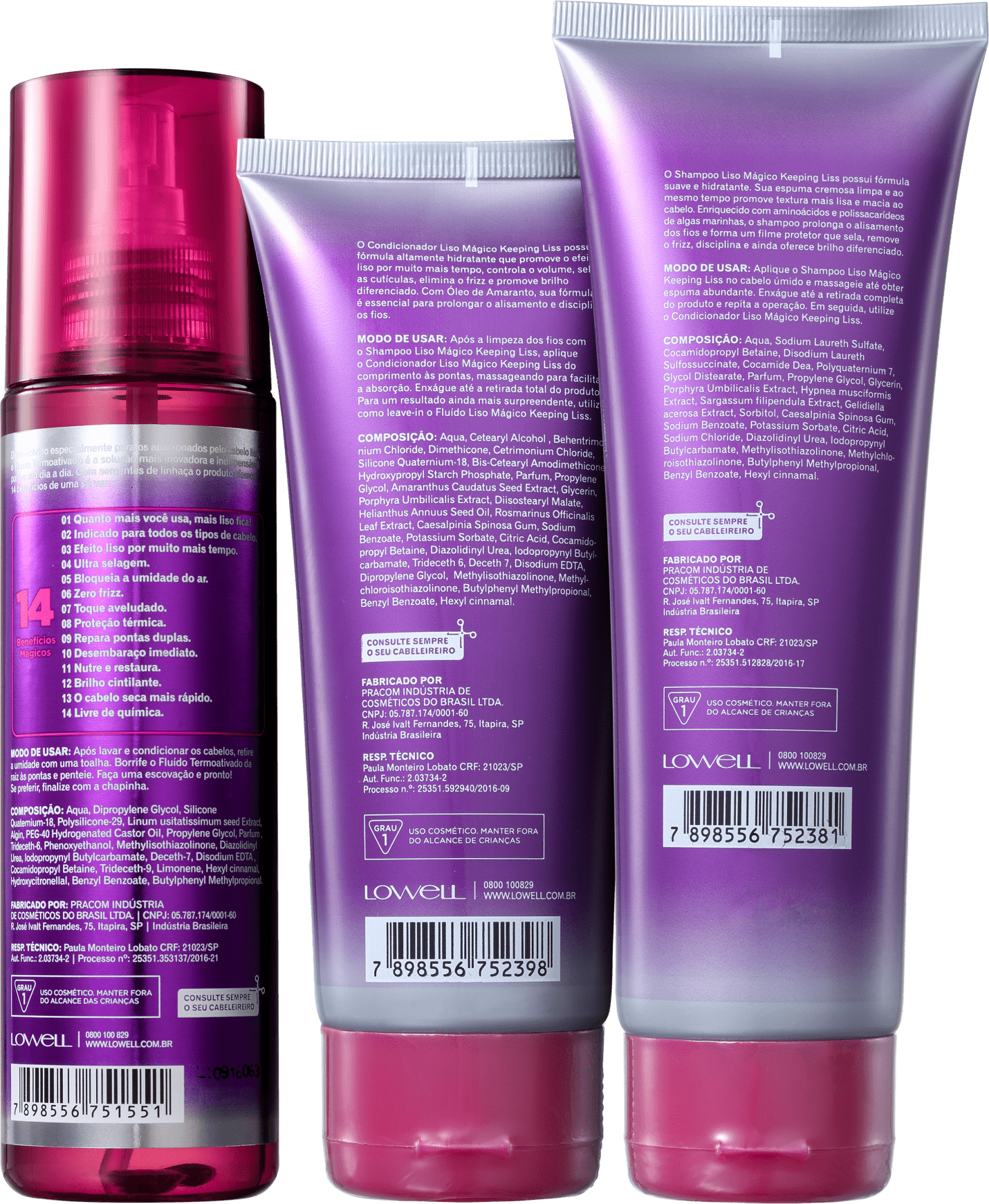 Kit Lowell Keeping Liss Liso Mágico Intenso (3 Produtos)