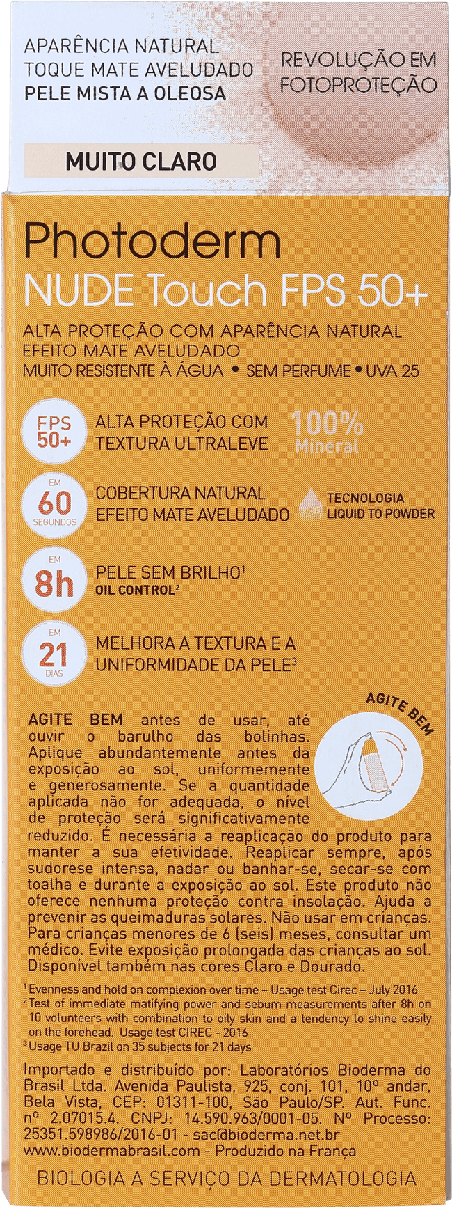 Bioderma Photoderm Nude Touch FPS 50 Muito Claro - Protetor Solar com Cor 40ml