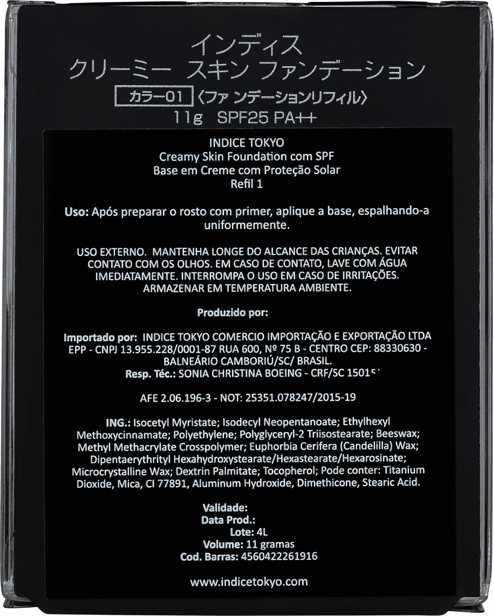 Indice Tokyo Skin 01 Light Nude - Base Cremosa Refil 11g