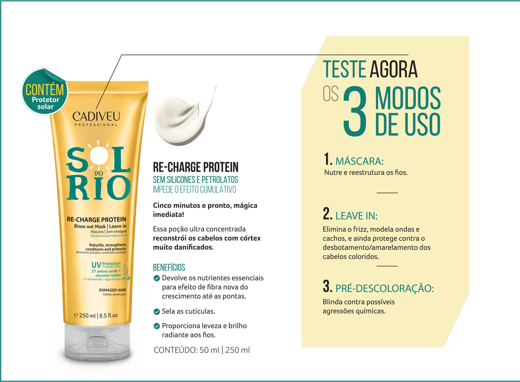 Kit Cadiveu Professional Sol do Rio Recarga de Proteína (3 Produtos)